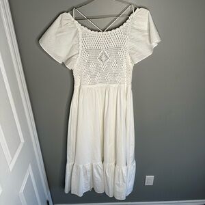 Classic White Crochet Detailing Dress